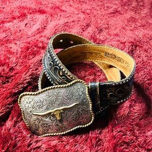 Vtg Absolutely Fresh Brown Leather Western Belt w/Awesome Buckle Men’s Size S